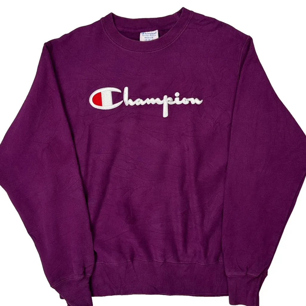 Reverse Weave Champion Spellout Sweatshirt - Medium Purple Cotton - Image 4