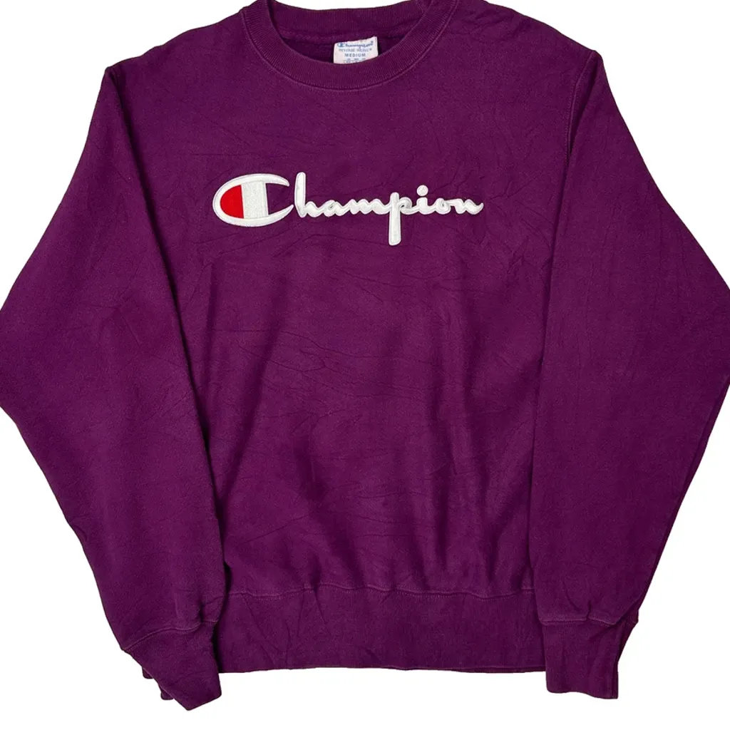 Reverse Weave Champion Spellout Sweatshirt - Medium Purple Cotton - Image 5