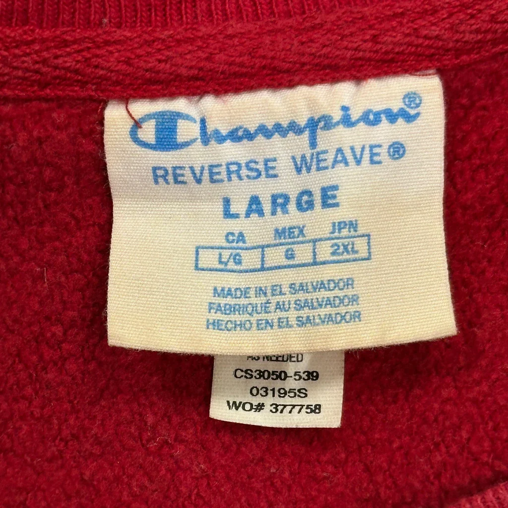 Reverse Weave Champion College Sweatshirt - Large Red Cotton - Image 3