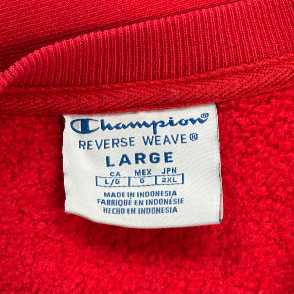 Reverse Weave Champion Spellout Sweatshirt - Large Red Cotton - Image 3