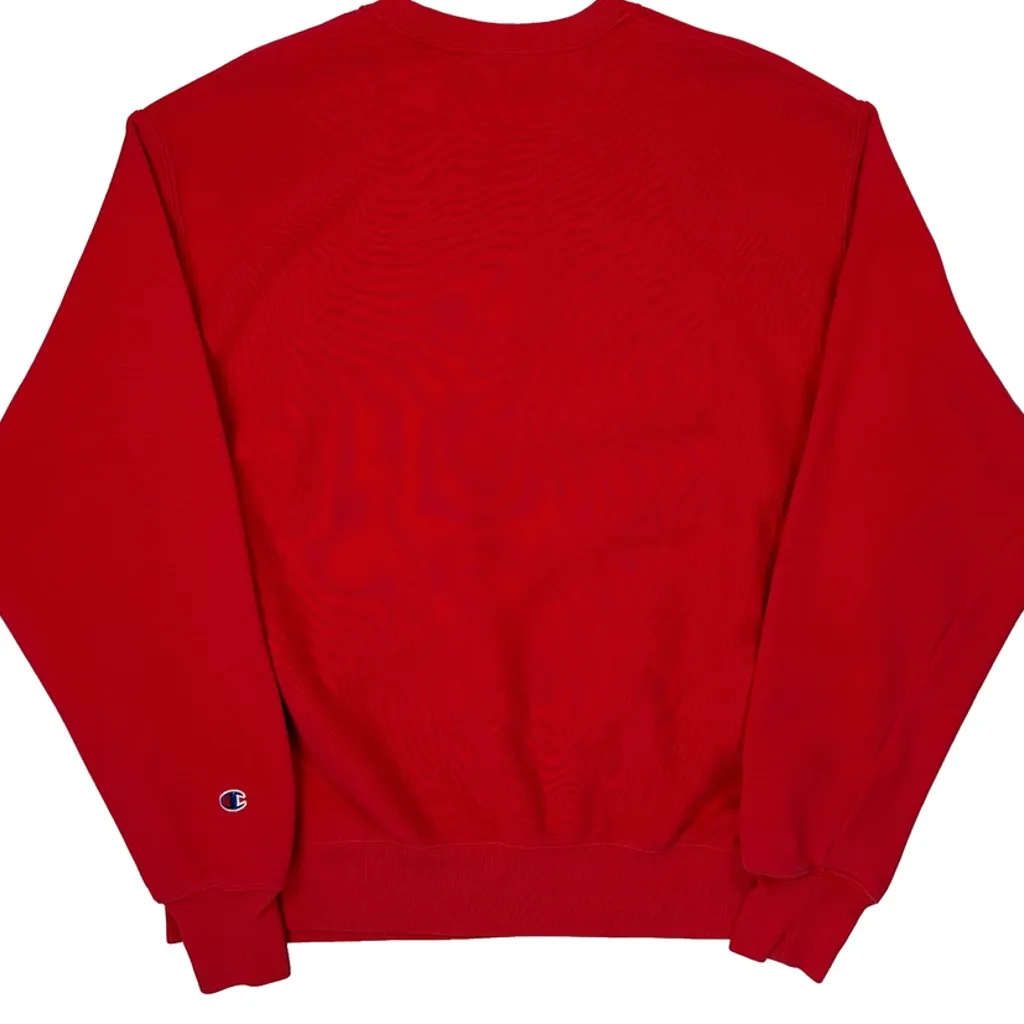 Reverse Weave Champion Spellout Sweatshirt - Large Red Cotton - Image 7
