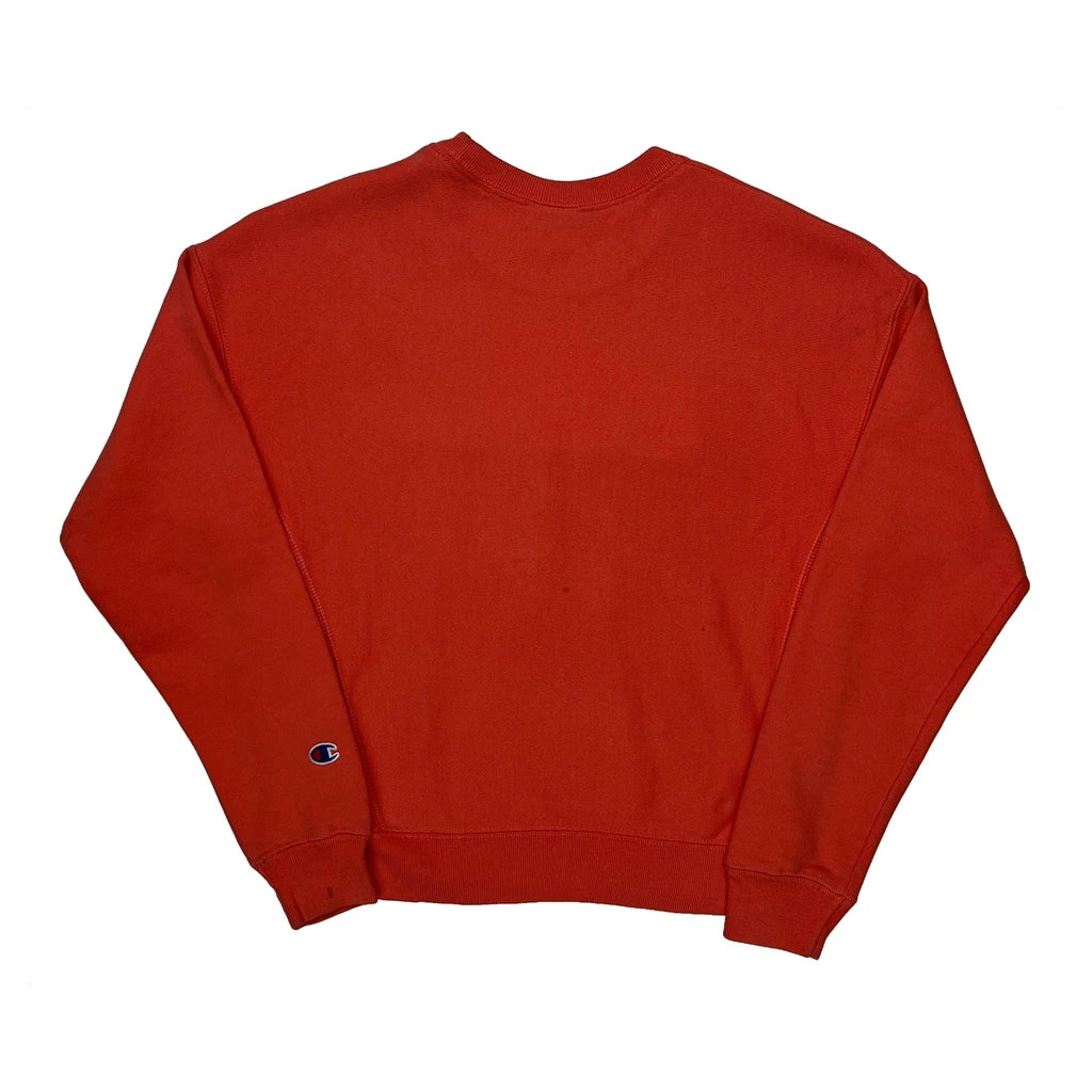 Reverse Weave Champion Spellout Sweatshirt - Small Red Cotton - Image 2