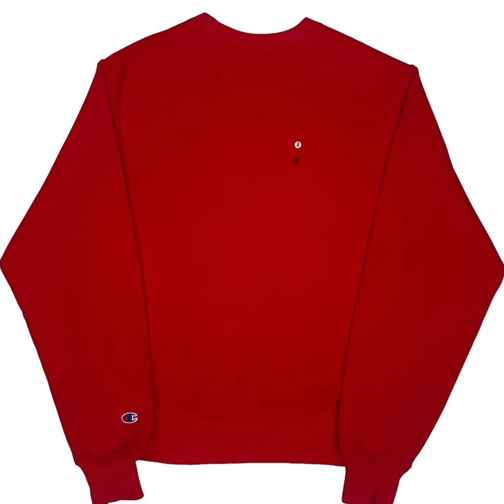 Reverse Weave Champion Spellout Sweatshirt - Small Red Cotton Blend - Image 7