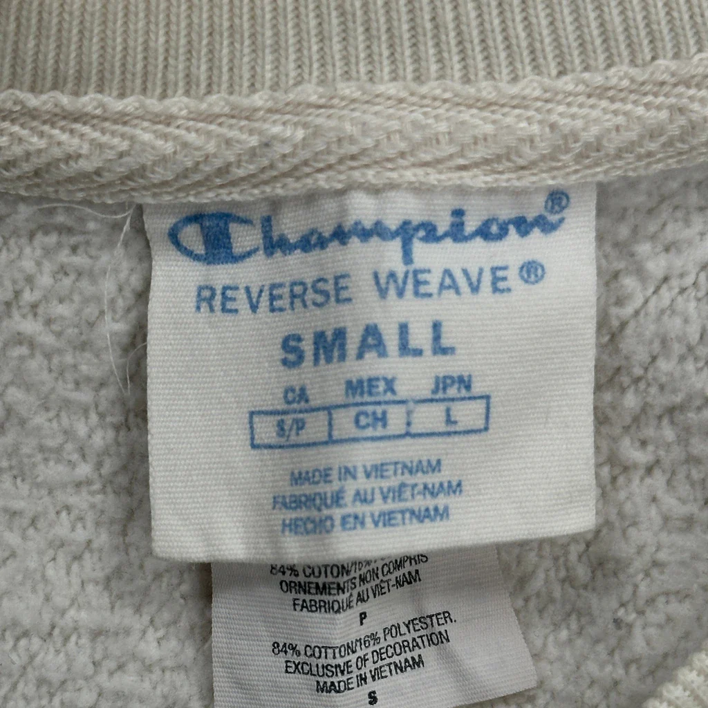 Reverse Weave Champion Spellout Sweatshirt - Small Cream Cotton - Image 3