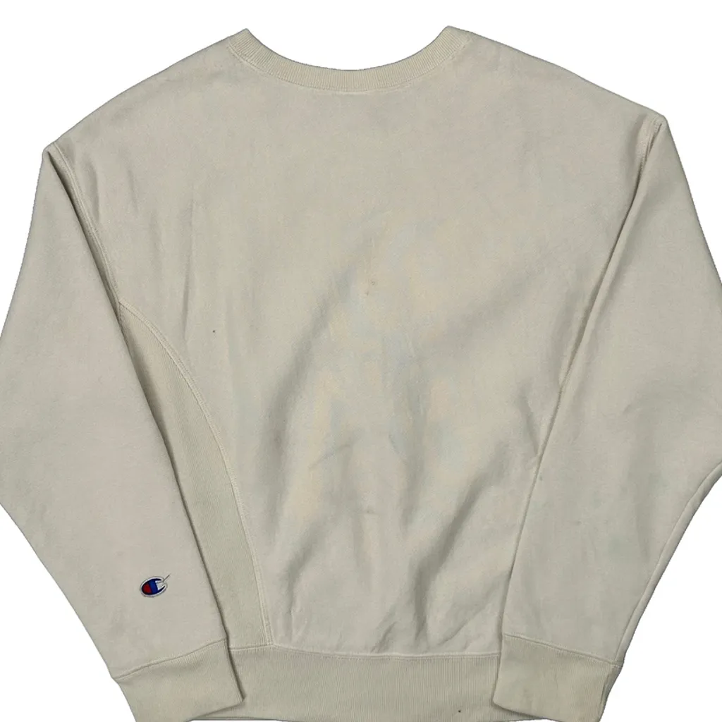 Reverse Weave Champion Spellout Sweatshirt - Small Cream Cotton - Image 6