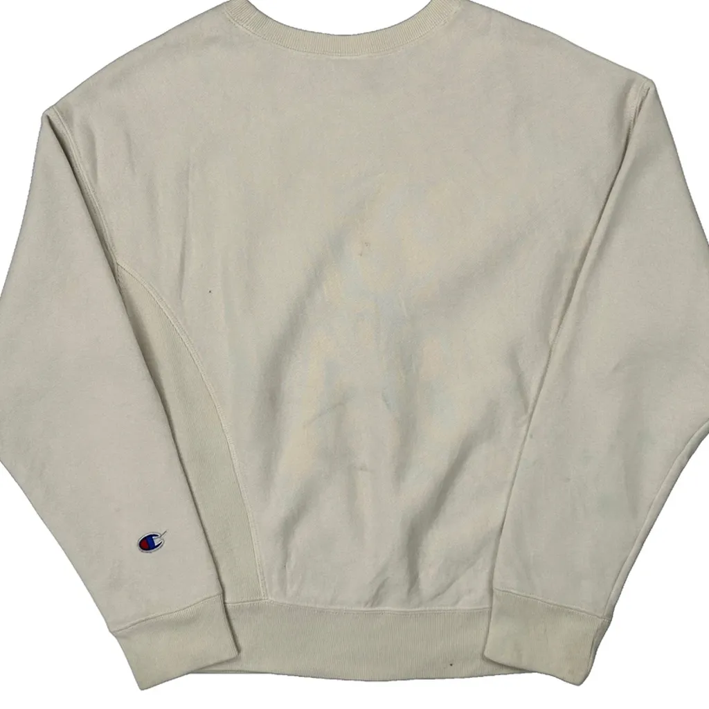 Reverse Weave Champion Spellout Sweatshirt - Small Cream Cotton - Image 7