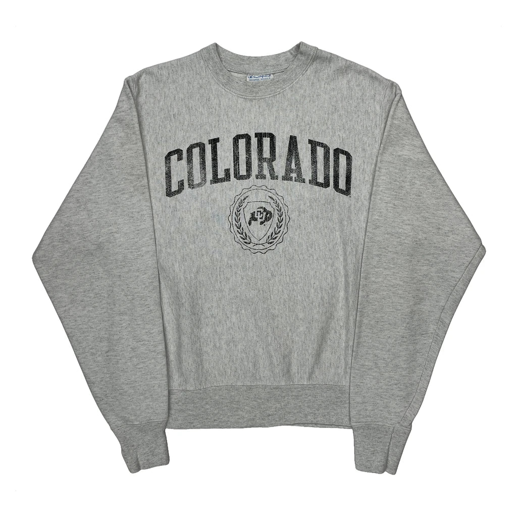 Reverse Weave Champion College Sweatshirt - Small Grey Cotton