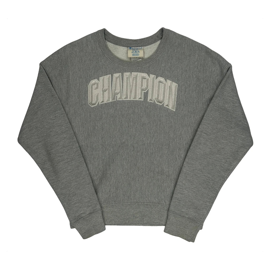 Reverse Weave Champion Spellout Sweatshirt - Small Grey Cotton Blend