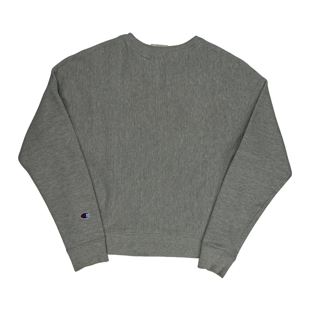Reverse Weave Champion Spellout Sweatshirt - Small Grey Cotton Blend - Image 2