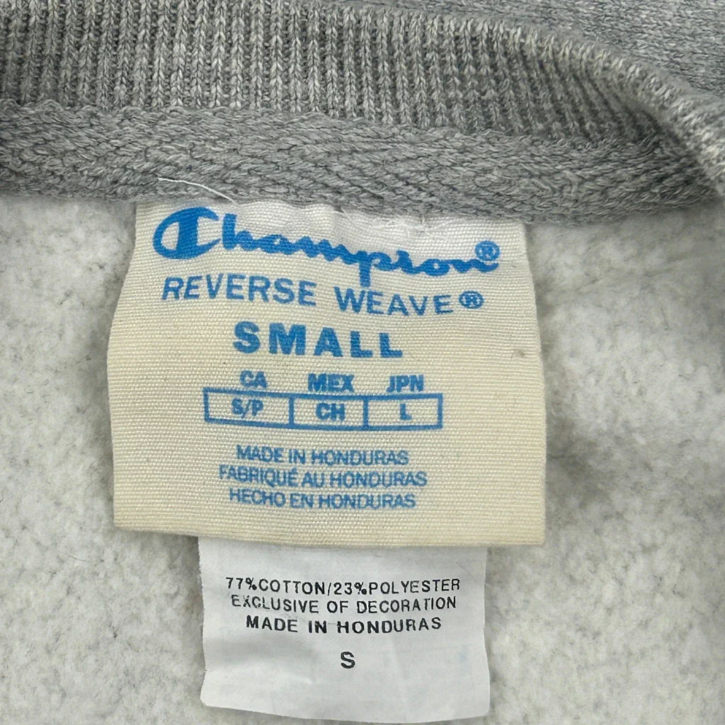 Reverse Weave Champion Spellout Sweatshirt - Small Grey Cotton Blend - Image 3