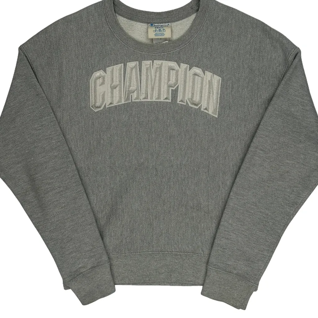 Reverse Weave Champion Spellout Sweatshirt - Small Grey Cotton Blend - Image 4