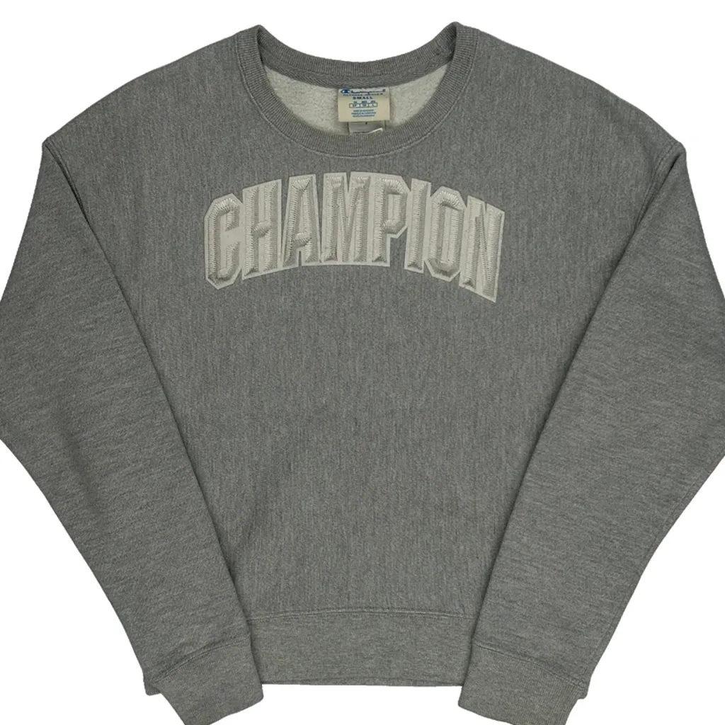 Reverse Weave Champion Spellout Sweatshirt - Small Grey Cotton Blend - Image 5