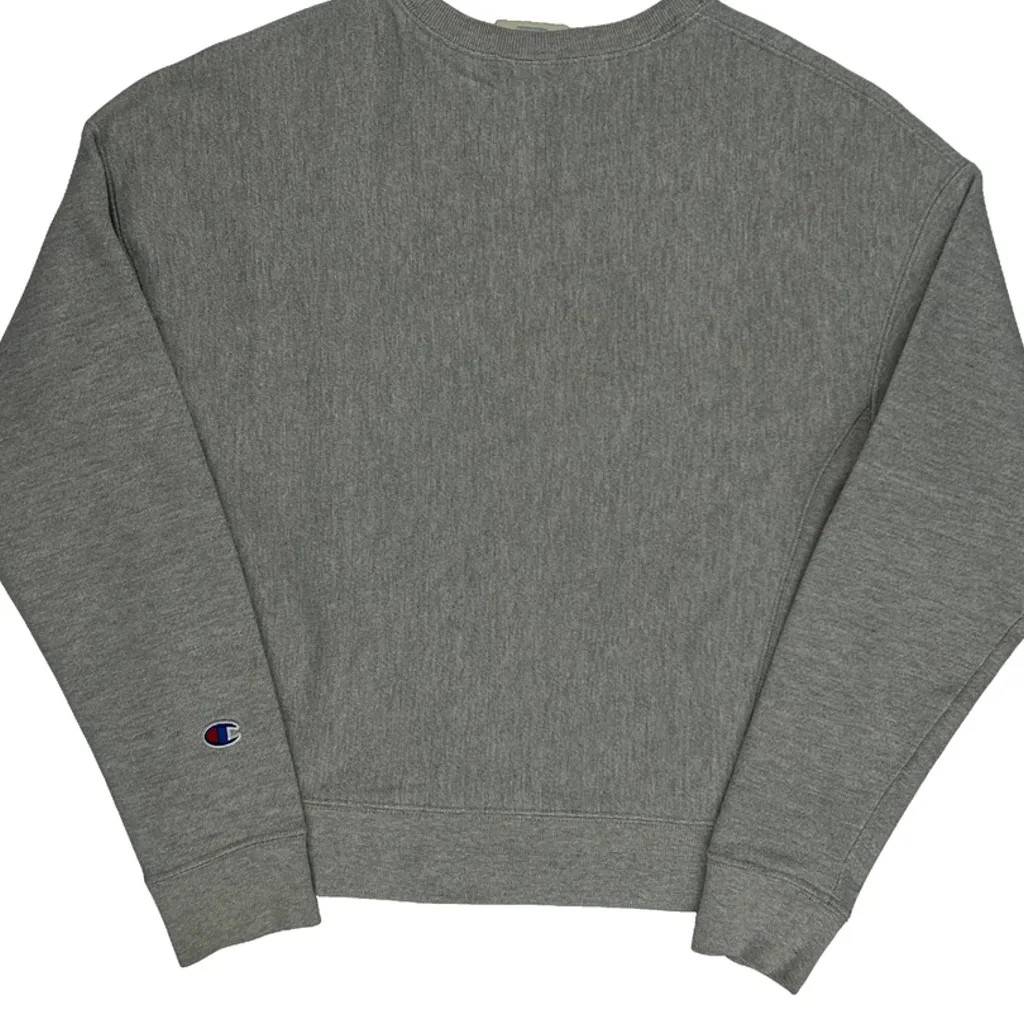 Reverse Weave Champion Spellout Sweatshirt - Small Grey Cotton Blend - Image 7