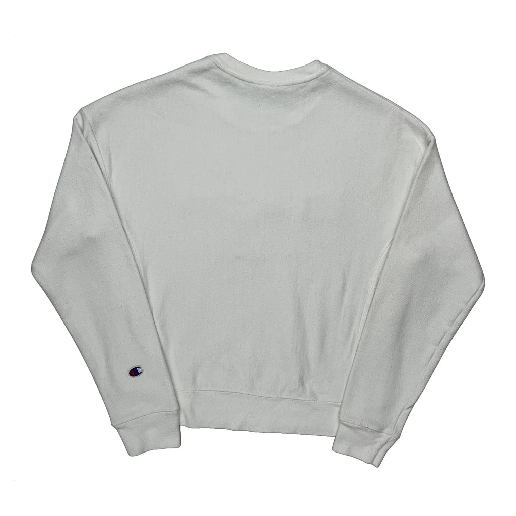 Reverse Weave Champion Spellout Sweatshirt - Small White Cotton - Image 2