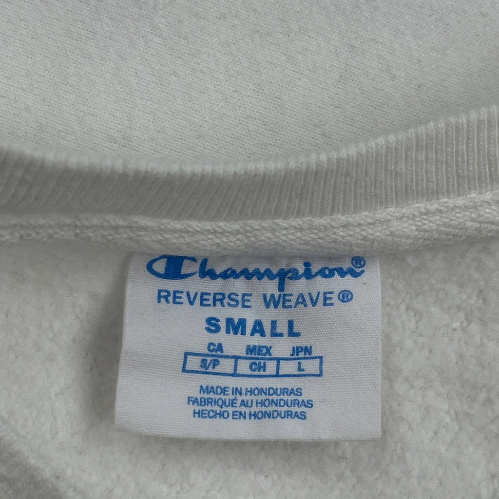 Reverse Weave Champion Spellout Sweatshirt - Small White Cotton - Image 3
