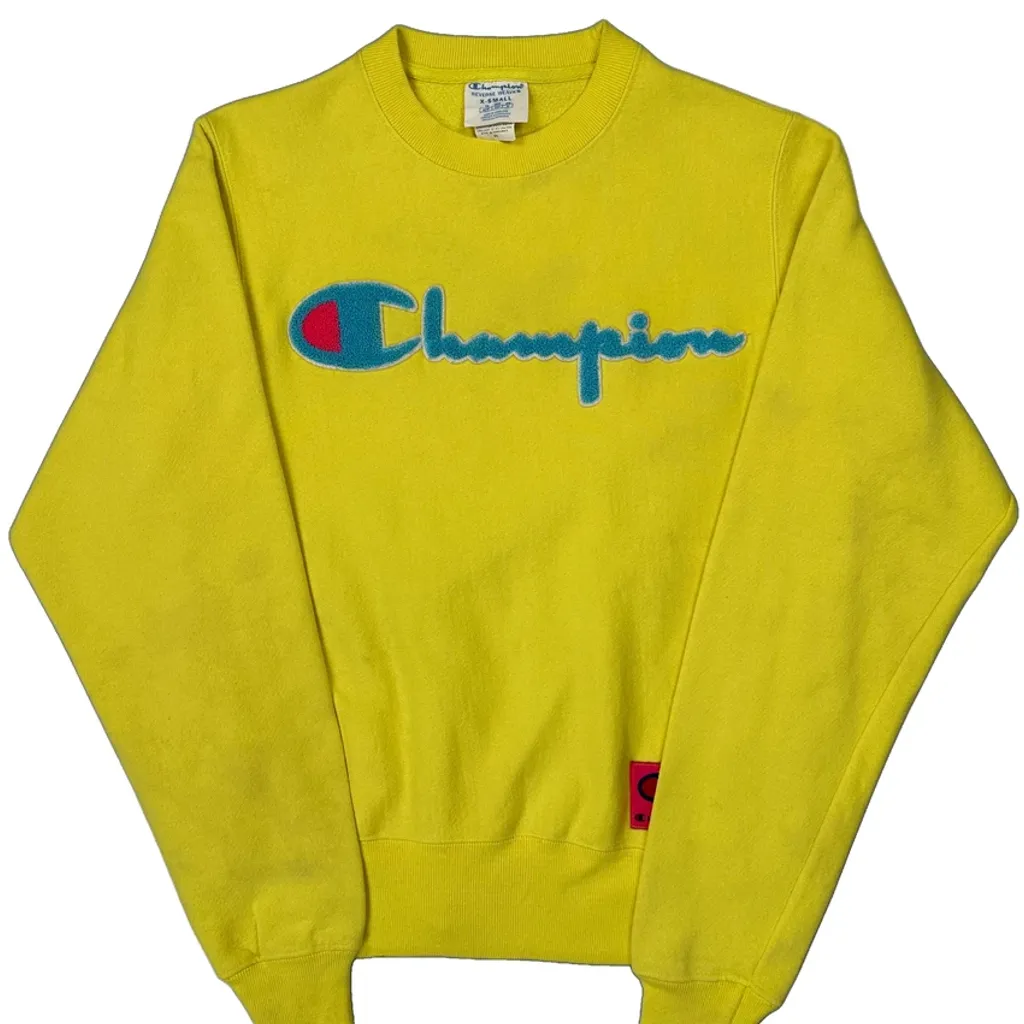 Reverse Weave Champion Spellout Sweatshirt - XS Yellow Cotton - Image 4