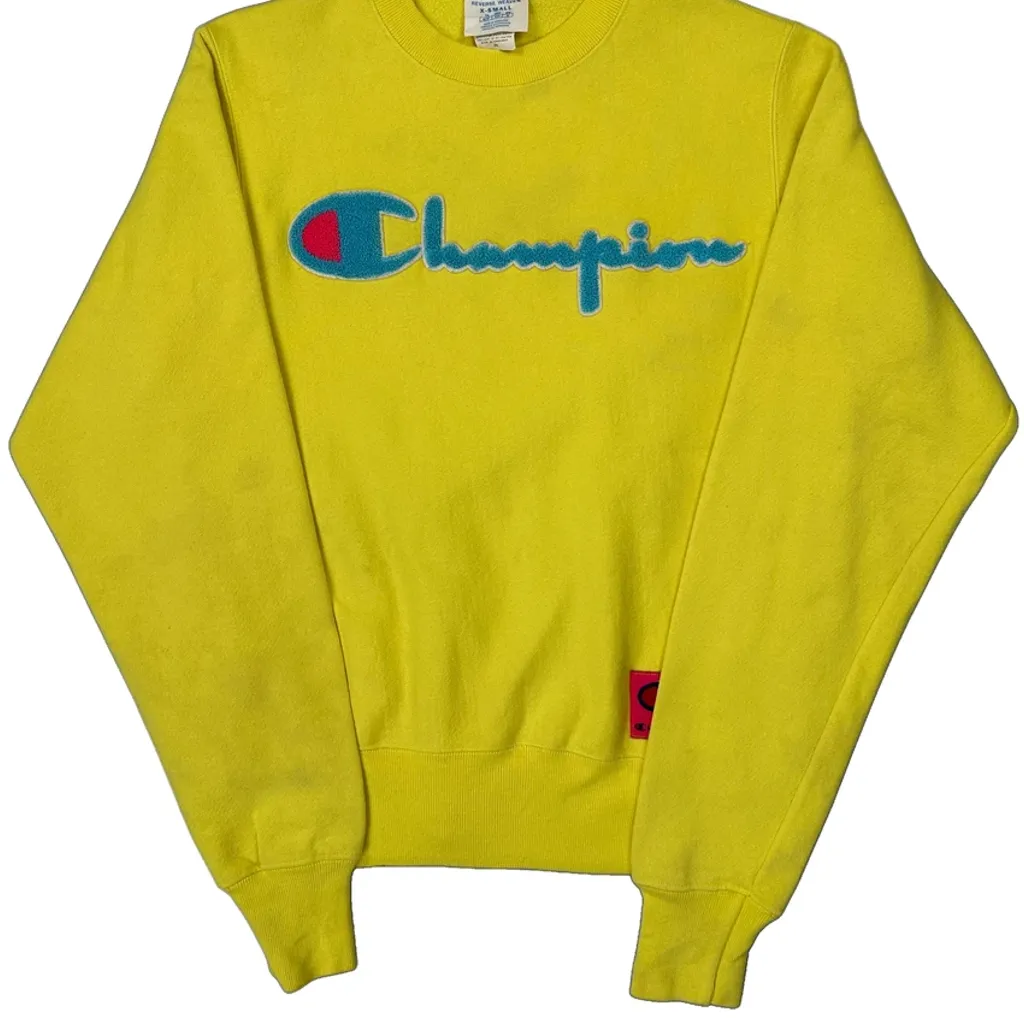 Reverse Weave Champion Spellout Sweatshirt - XS Yellow Cotton - Image 5