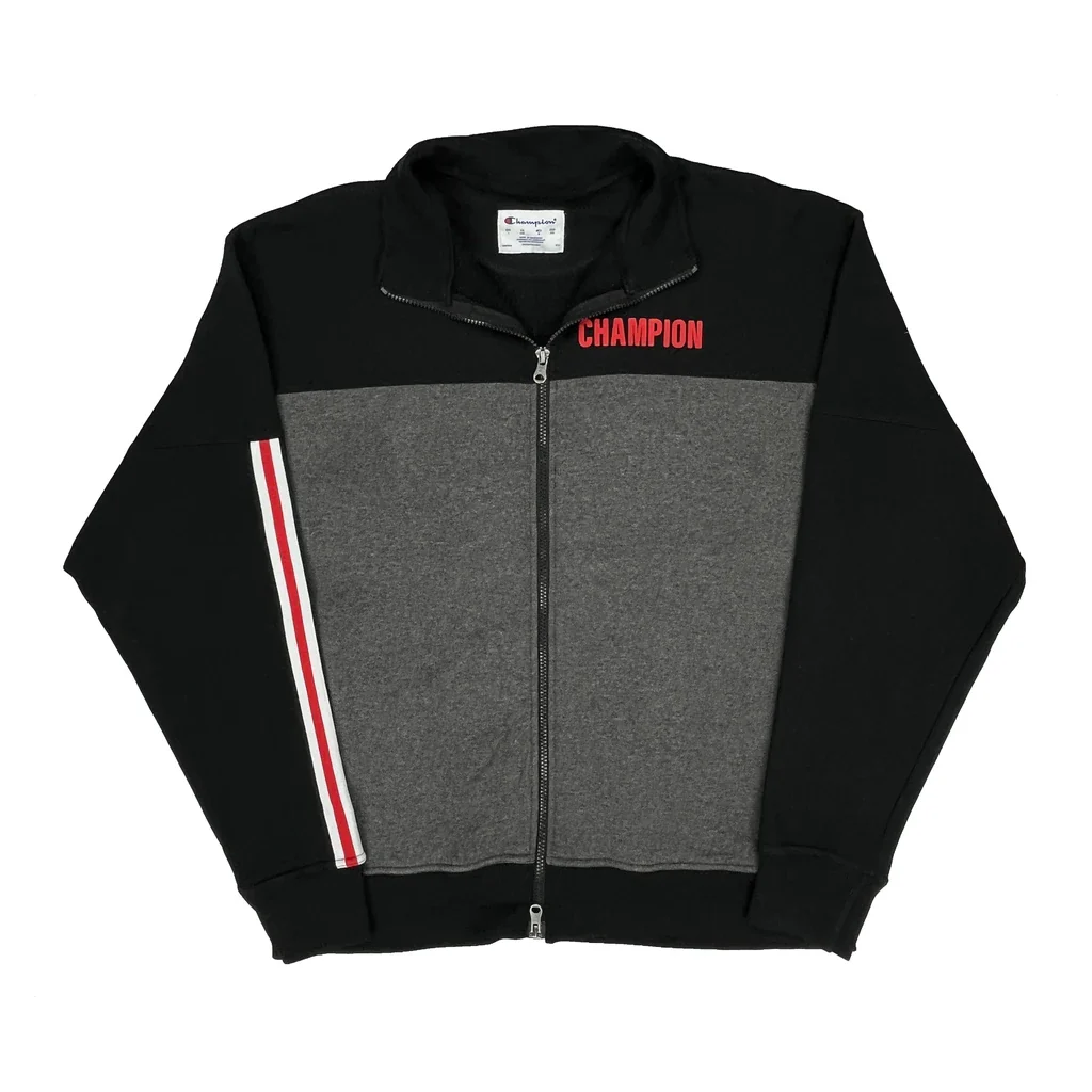 Reverse Weave Champion Spellout Track Jacket - Large Black Cotton Blend