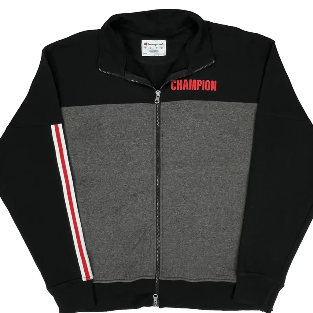 Reverse Weave Champion Spellout Track Jacket - Large Black Cotton Blend - Image 5