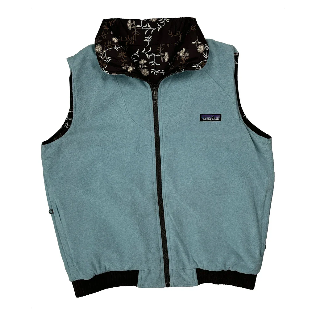 Reversible Patagonia Floral Fleece Jacket - Large Blue Polyester
