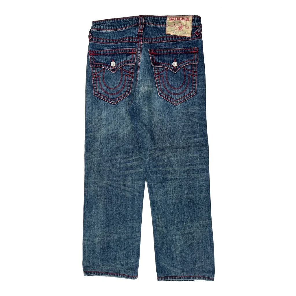 Ricky Relaxed Straight True Religion Contrast Stitch Jeans - 34W 29L Blue Denim