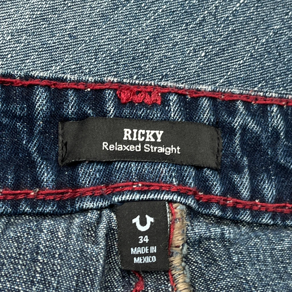 Ricky Relaxed Straight True Religion Contrast Stitch Jeans - 34W 29L Blue Denim - Image 6