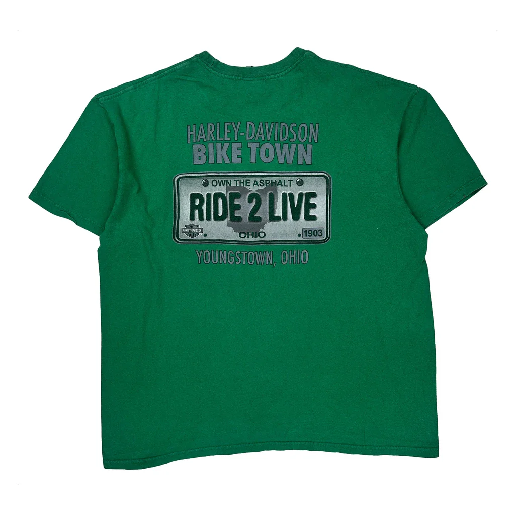 Ride 2 Live Harley Davidson Graphic T-Shirt - XL Green Cotton - Image 2