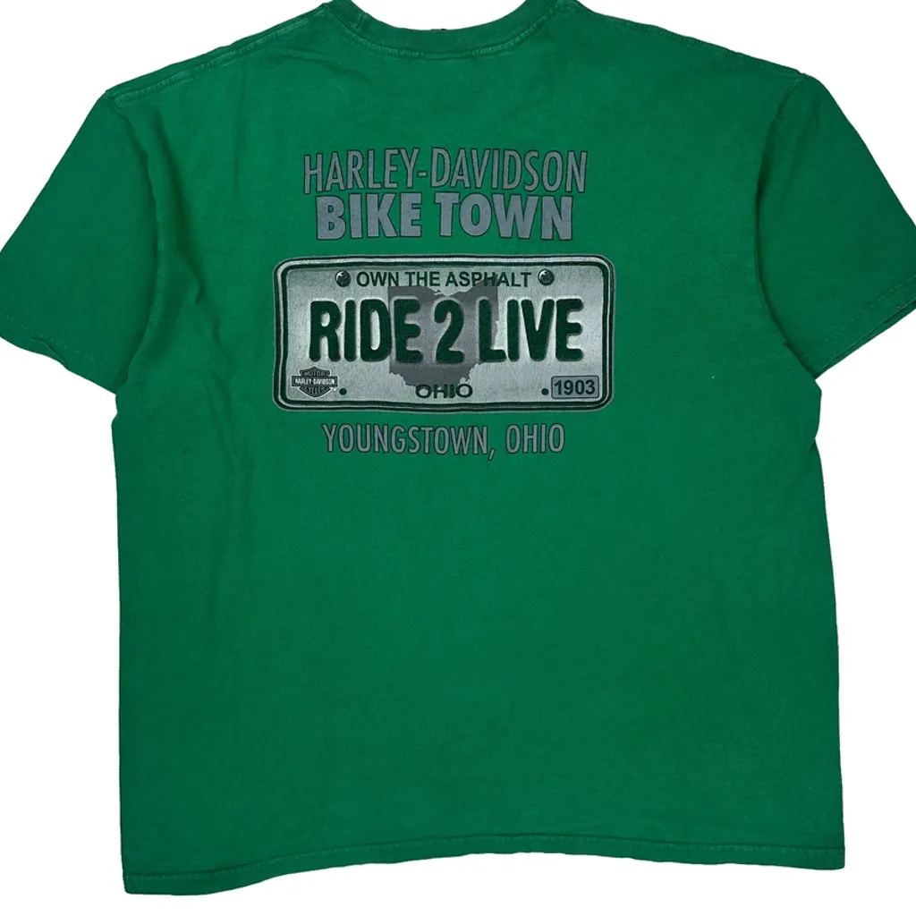 Ride 2 Live Harley Davidson Graphic T-Shirt - XL Green Cotton - Image 7