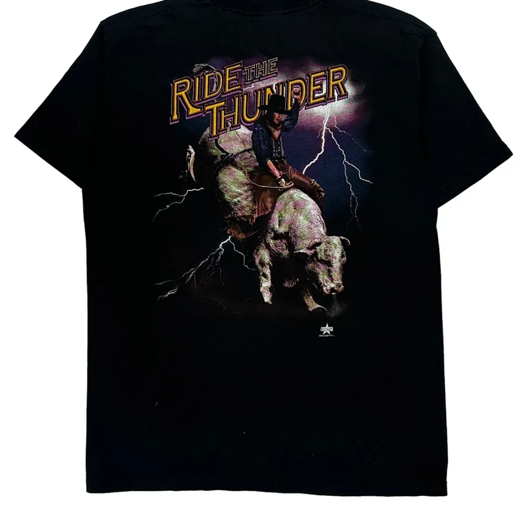 Ride The Thunder Fruit Of The Loom Graphic T-Shirt - Large Black Cotton - Image 6