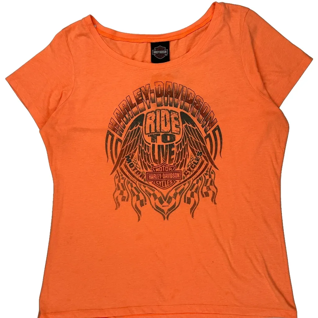 Ride To Live Harley Davidson Graphic T-Shirt - 2XL Orange Cotton Blend - Image 5