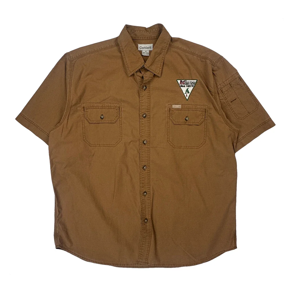 Ripstop Carhartt Utility Work Short Sleeve Shirt - XL Brown Cotton