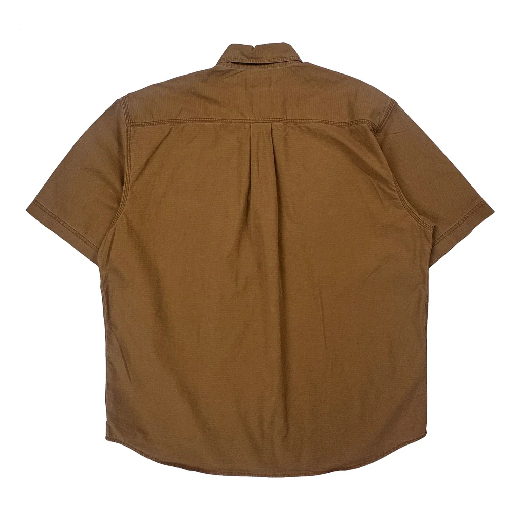 Ripstop Carhartt Utility Work Short Sleeve Shirt - XL Brown Cotton - Image 2