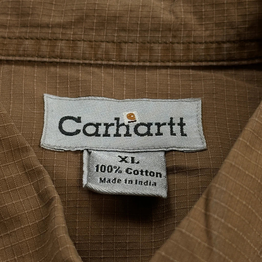 Ripstop Carhartt Utility Work Short Sleeve Shirt - XL Brown Cotton - Image 3