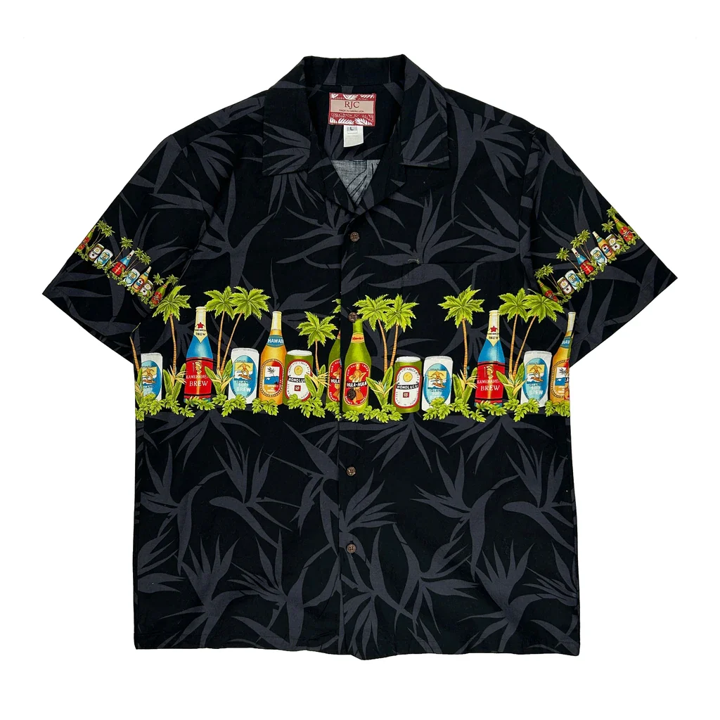 Rjc Graphic Hawaiian Shirt - Large Black Cotton