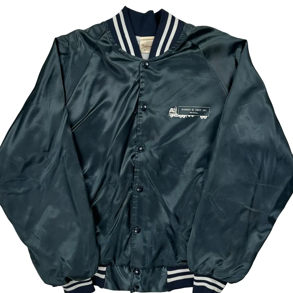 Robert M. Noy Aurura Made In USA Satin Varsity Jacket - XL Green Polyester - Image 4