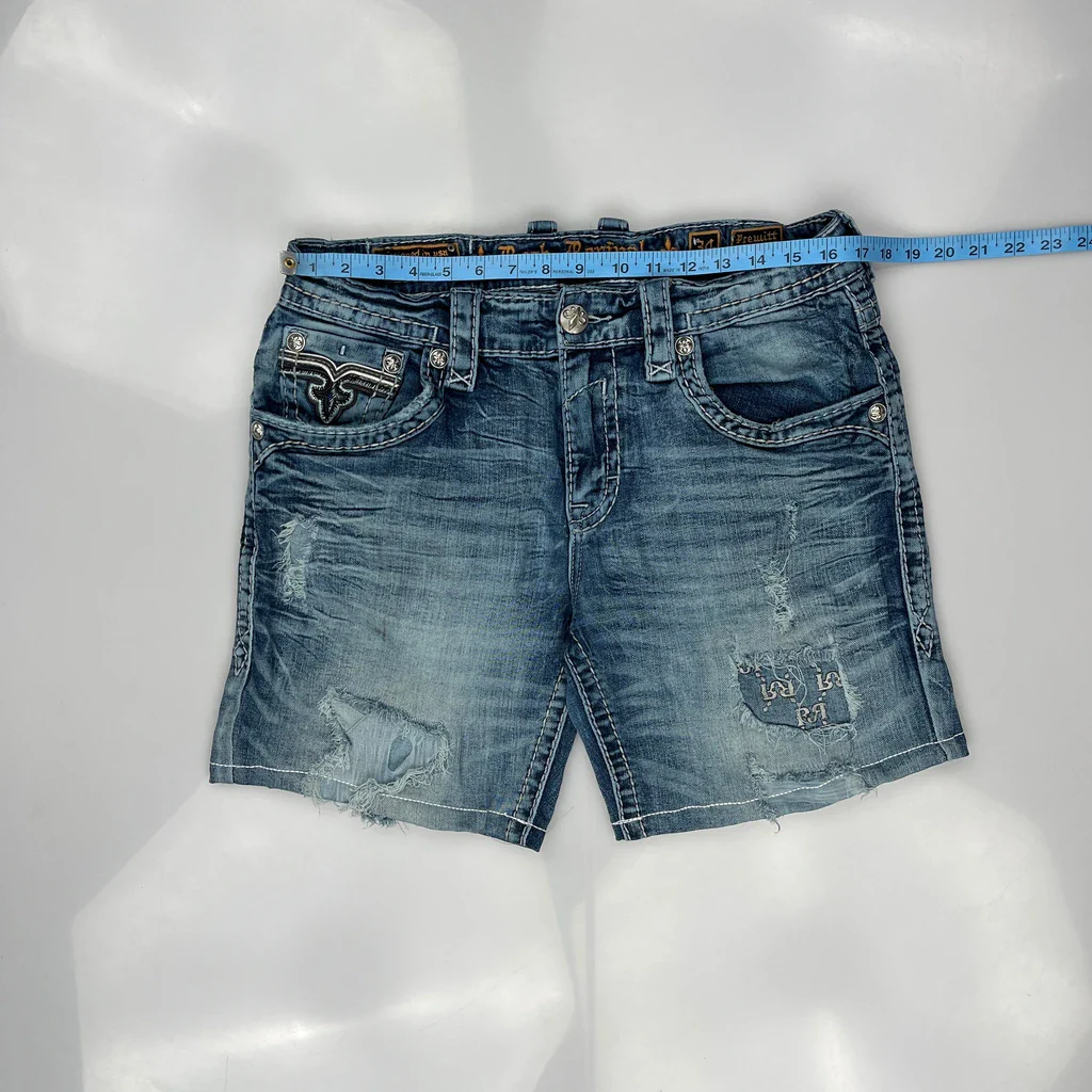 Rock Revival Denim Shorts - 34W 10L Blue Cotton - Image 3