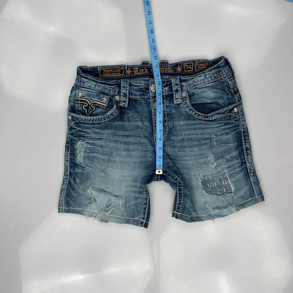 Rock Revival Denim Shorts - 34W 10L Blue Cotton - Image 4