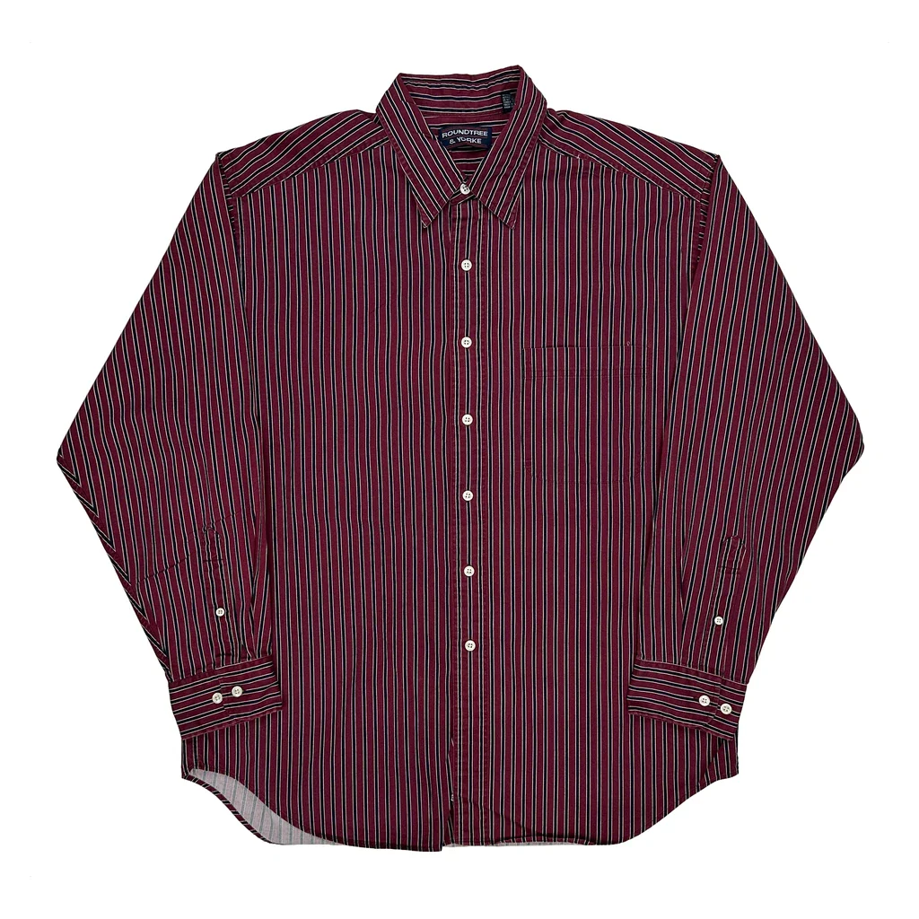 Roundtree & Yorke Striped Shirt - Large Burgundy Cotton