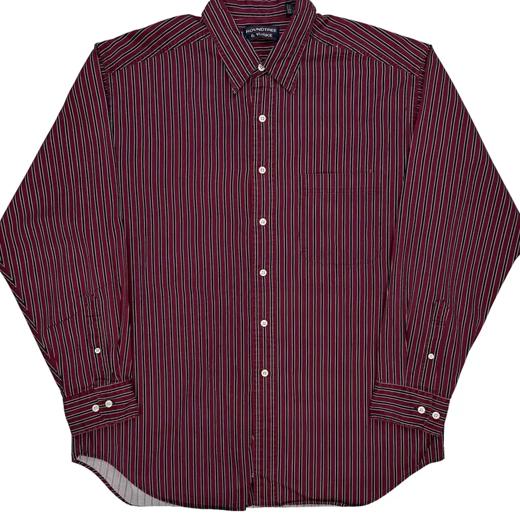 Roundtree & Yorke Striped Shirt - Large Burgundy Cotton - Image 5
