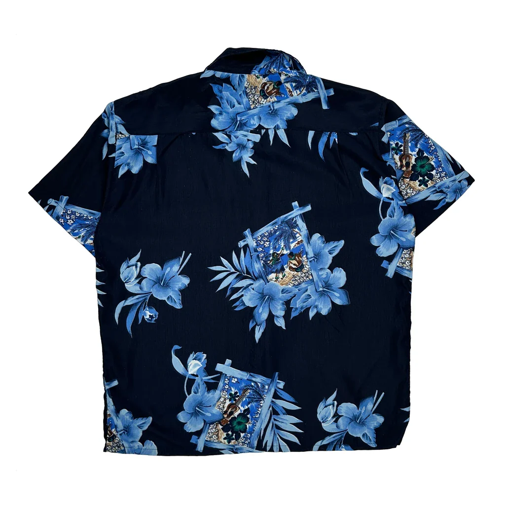 Roundy Bay Floral Hawaiian Shirt - Large Blue Polyester - Image 2