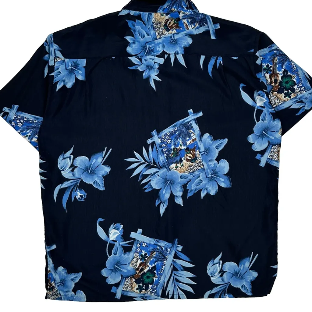 Roundy Bay Floral Hawaiian Shirt - Large Blue Polyester - Image 7