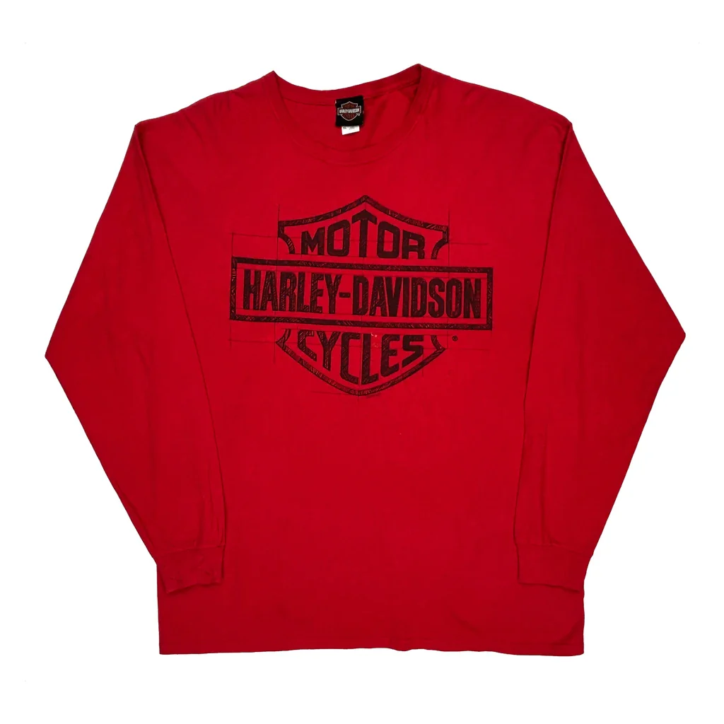 Route 66 Harley Davidson Graphic Long Sleeve T-Shirt - XL Red Cotton