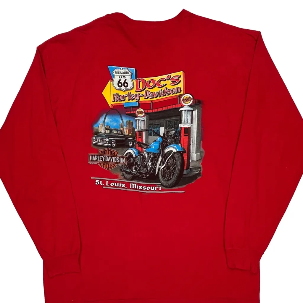 Route 66 Harley Davidson Graphic Long Sleeve T-Shirt - XL Red Cotton - Image 6