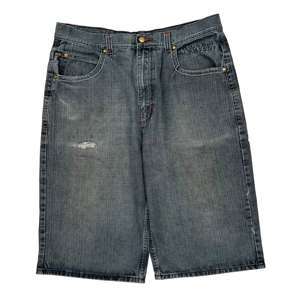 Royal Blue Baggy Denim Shorts - 38W 16L Gray Cotton - Image 2