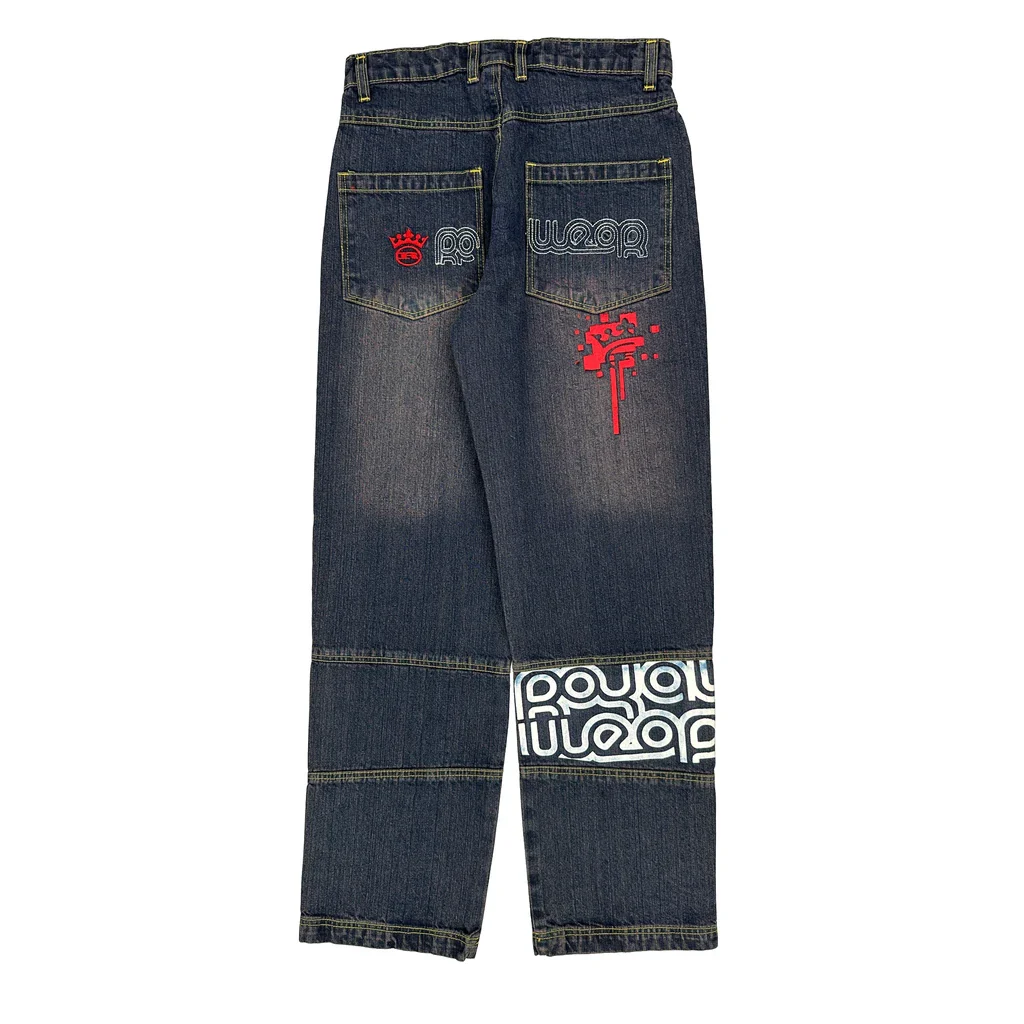 Royal Wear Baggy Graphic Jeans - 28W 29L Blue Denim