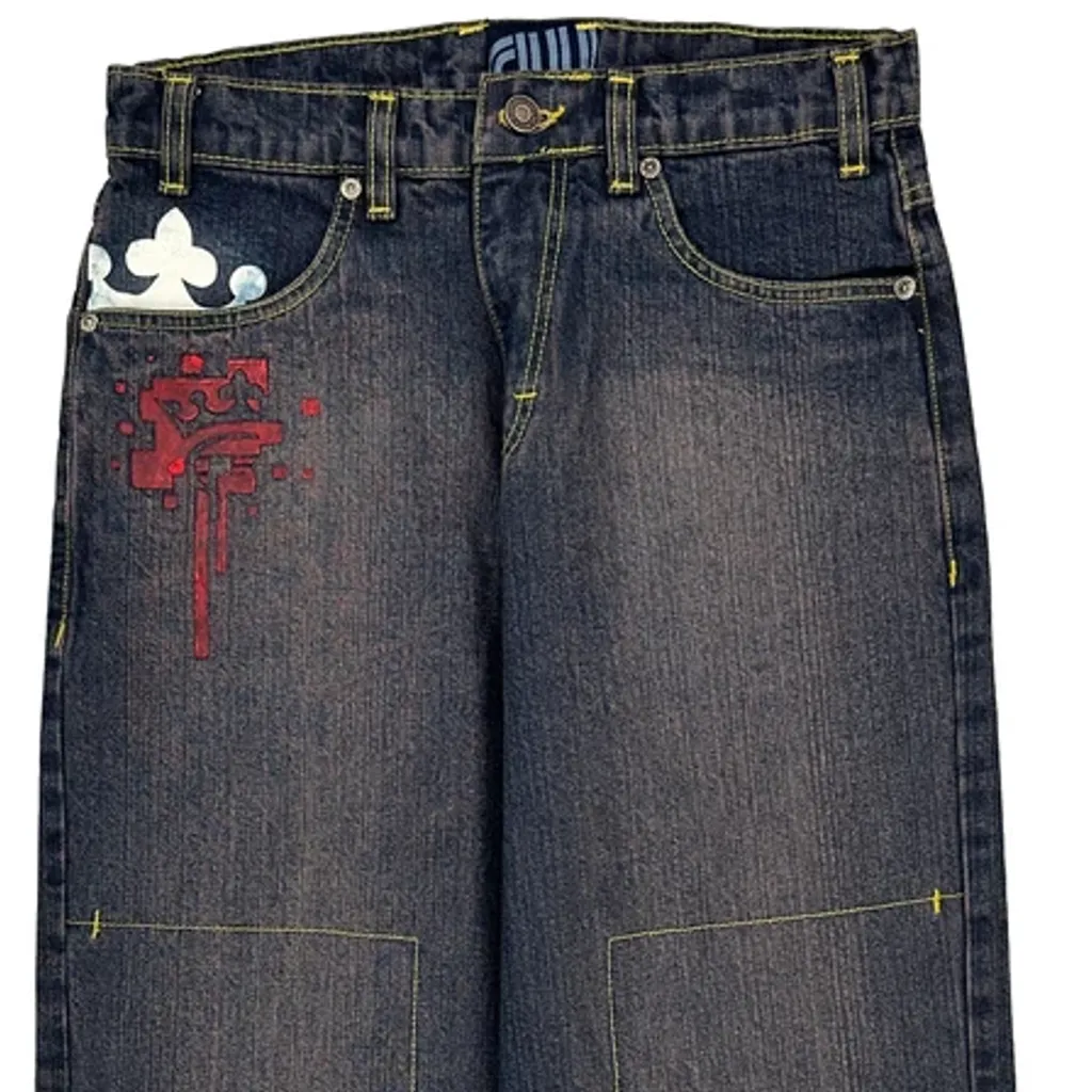 Royal Wear Baggy Graphic Jeans - 28W 29L Blue Denim - Image 9