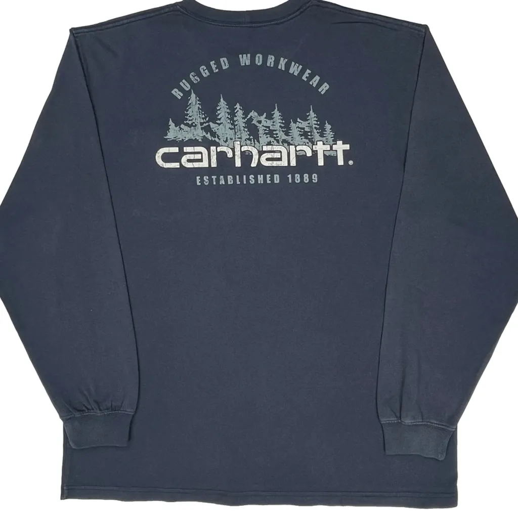 Rugged Workwear Carhartt Long Sleeve T-Shirt - Large Navy Cotton - Image 6