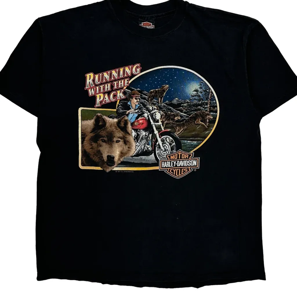 Running With The Pack Harley Davidson Graphic T-Shirt - XL Black Cotton - Image 4