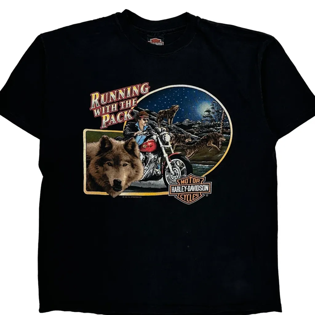 Running With The Pack Harley Davidson Graphic T-Shirt - XL Black Cotton - Image 5