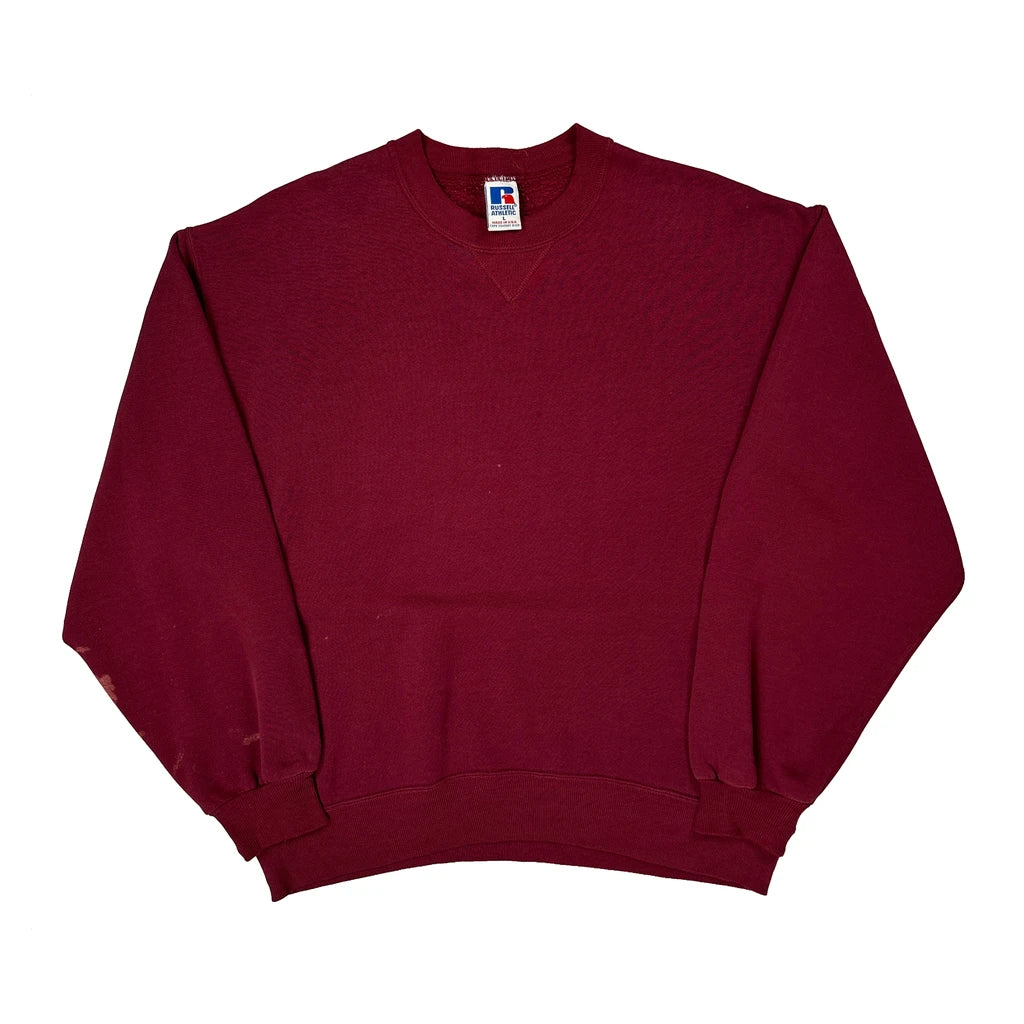 Russell Athletic Sweatshirt - Large Burgundy Cotton